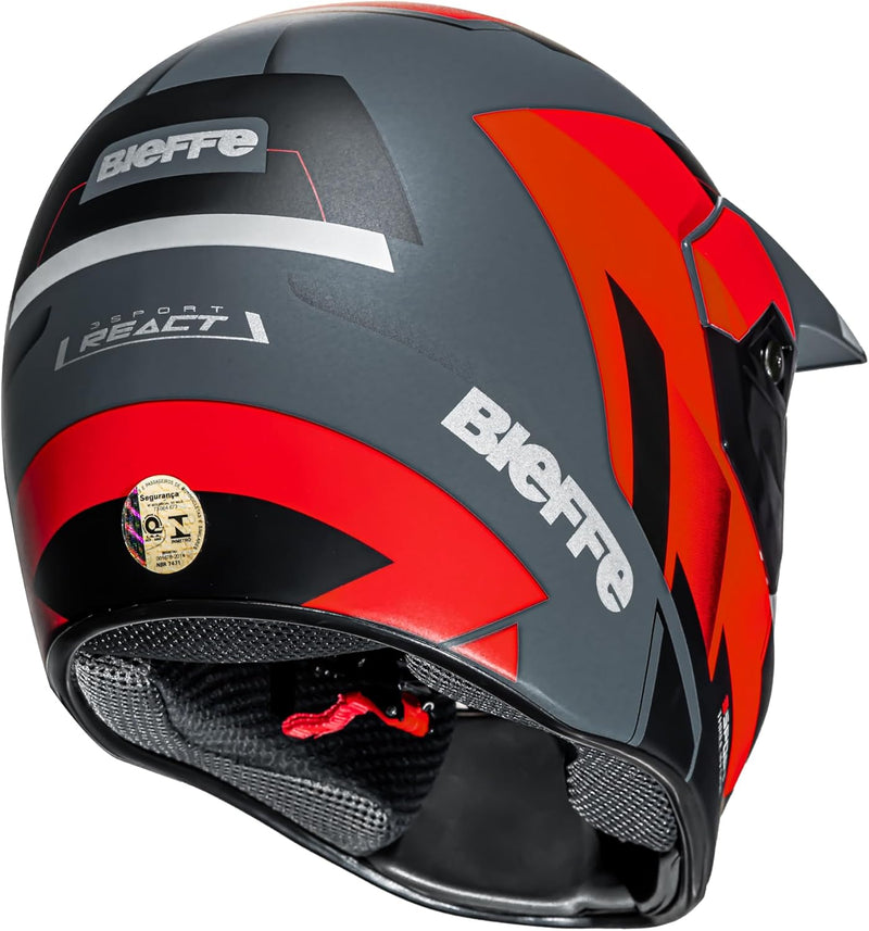 Capacete Bieffe 3 Sport React Dark Cinza/Vermelho